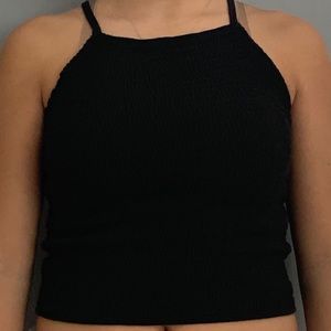 halter neck black ribbed tight tank top